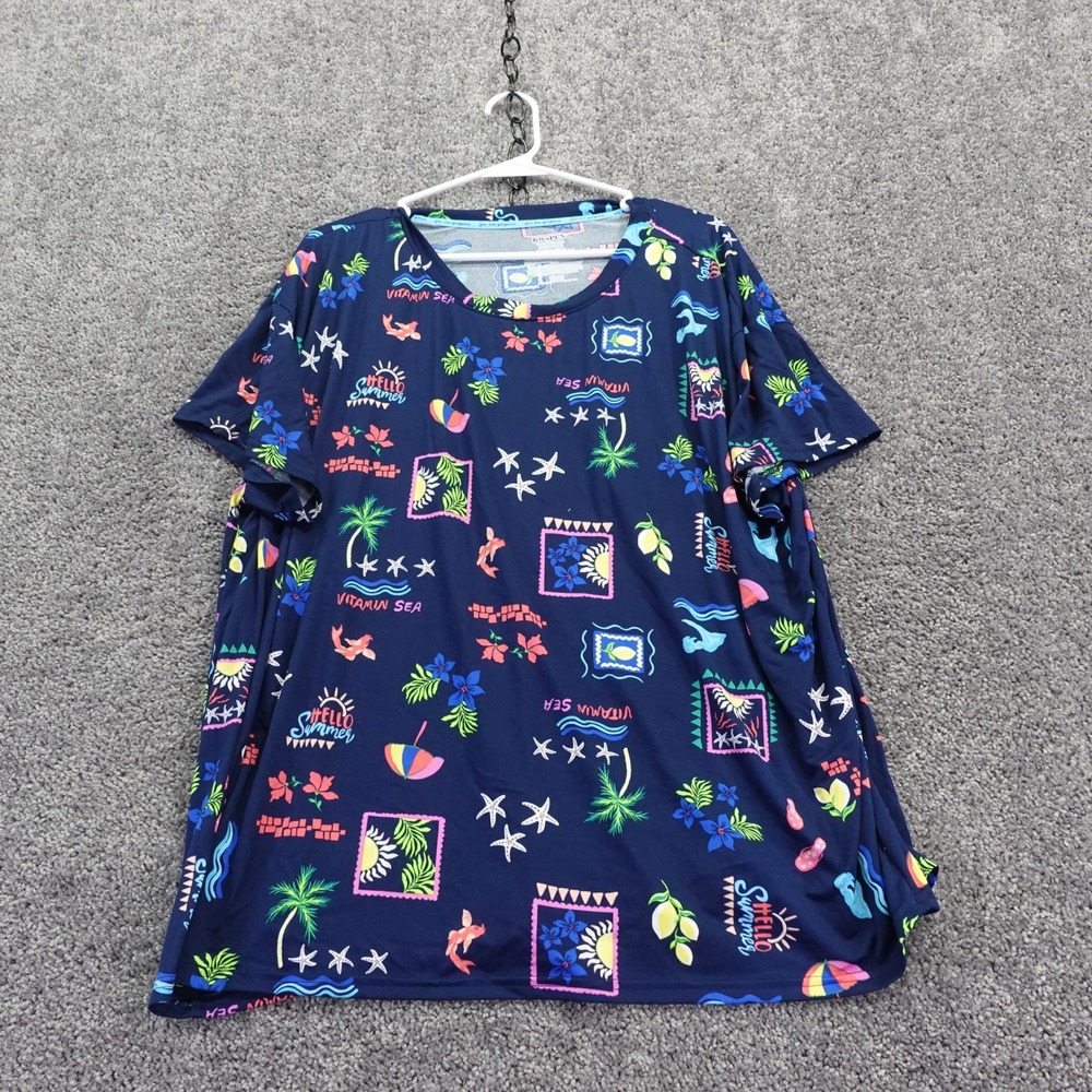 Joyspun Sleep Shirt Womens 3X Extra Large Blue Tropical Palm Tree Beach Summer